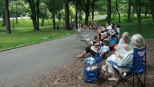 Most summer days, the line for Shakespeare in the Park wends down the concrete path. Still, everyone in line was able to get a ticket for 